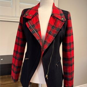 Chic Red Plaid Women's Pea Coat